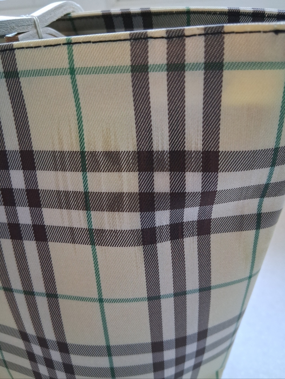 Burberry Cream Plaid Tote with Green Stripe and Tan Handles - Picture 10 of 10
